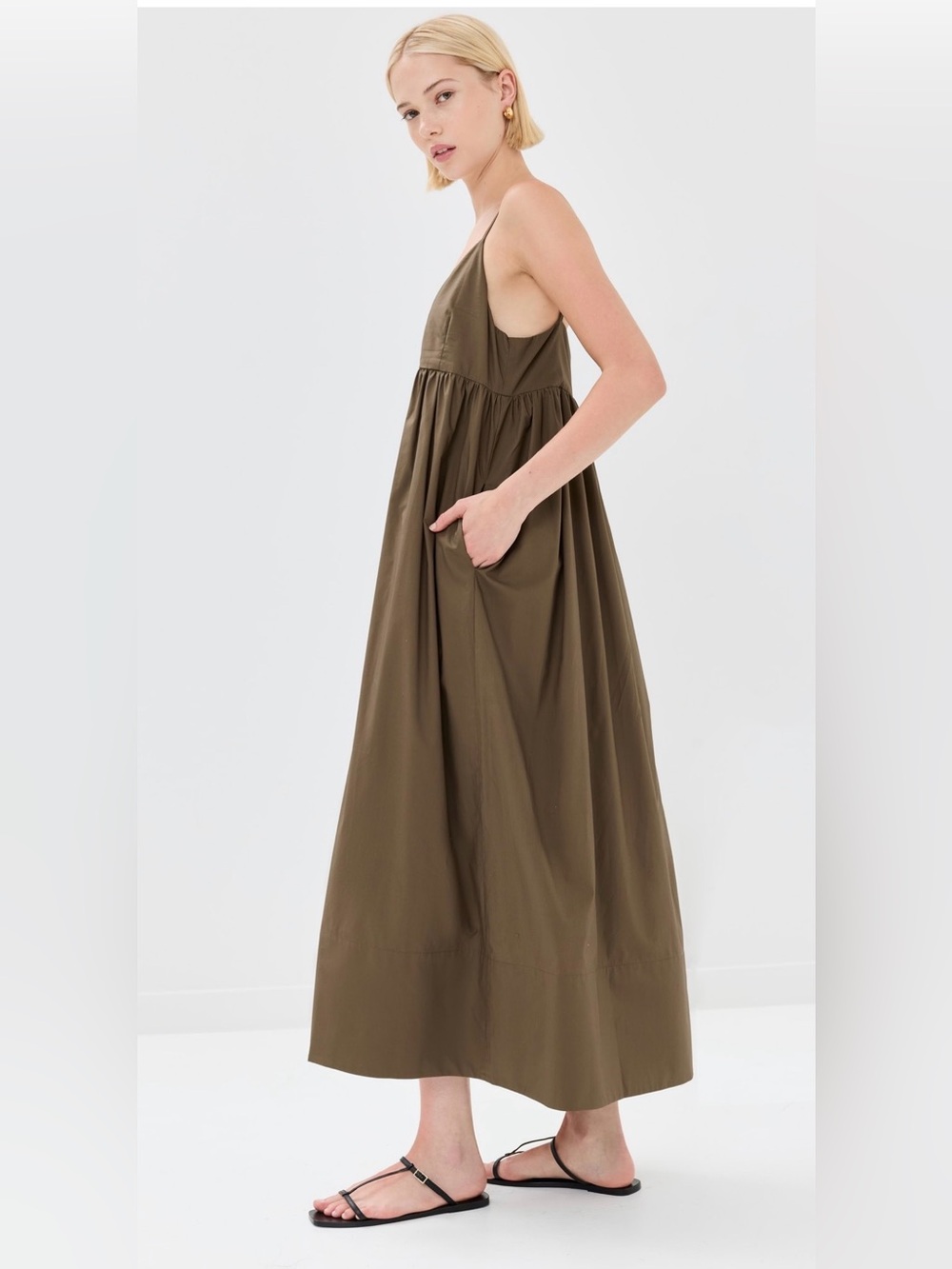 Jenni Kayne Designer Cove Strappy Cool Cotton Olive (Brown) Sundress Dress XL - Picture 3 of 16